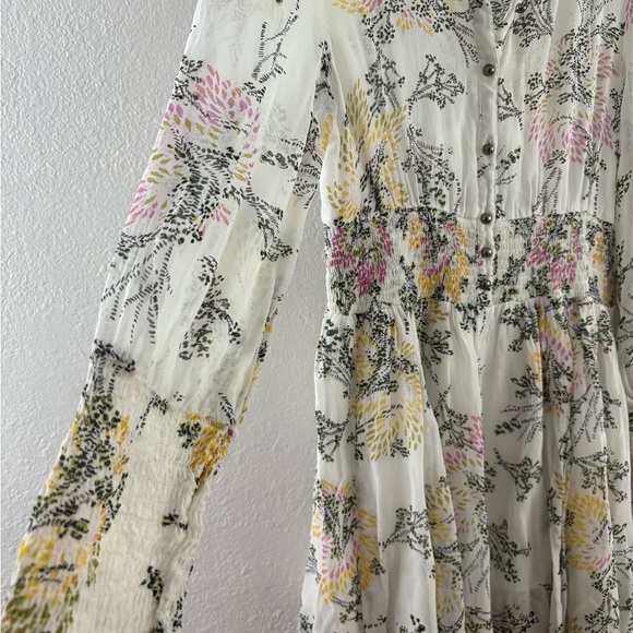 Free People Fake Pretend Babydoll Long Sleeve Floral Mini Dress Size L - Picture 7 of 11